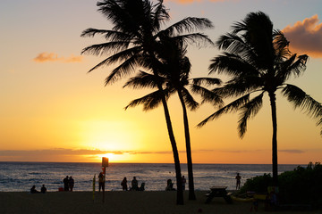 Romantic sunset at Poipu Beach Park, Kauai