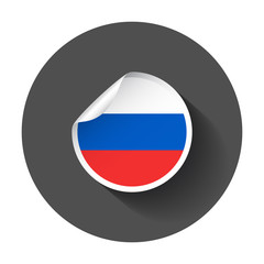 Russia sticker with flag. Vector illustration with long shadow.