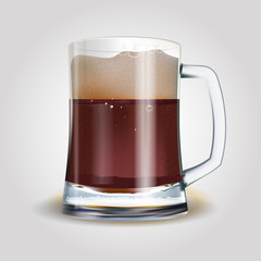 Beer mug with dark beer isolated on white photo-realistic vector illustration. EPS 10
