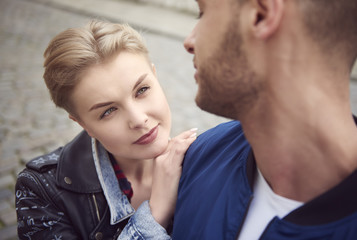 Top view of affectionate couple
