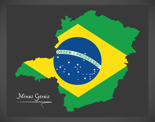 Minas Gerais map with Brazilian national flag illustration