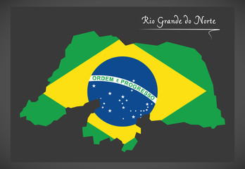 Rio Grande do Norte map with Brazilian national flag illustration
