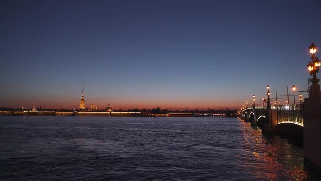  Sunset. View of the Neva River in Saint Petersburg. Architecture of a city on a background. 
