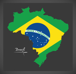 Brazil map with Brazilian national flag illustration