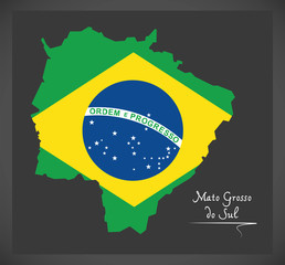 Mato Grosso do Sul map with Brazilian national flag illustration