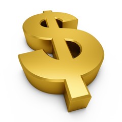 3D Rendering golden Dollar Sign isolated on white background