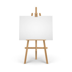 Wooden Brown Sienna Easel with Mock Up Empty Blank Canvas Isolated on Background