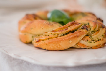 Healthy salmon strudel with cream cheese, lemon, dill and a hardboiled egg
