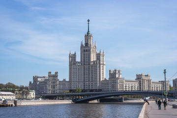 Skyscraper building on the waterfront promenade in Moscow, Russia