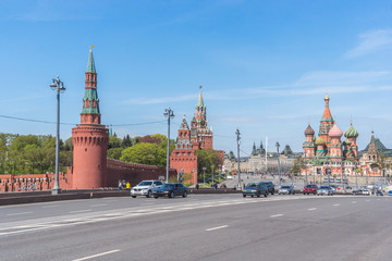Red square view from Bolshoy Moskvoretsky Bridge, Russia