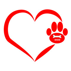 Dog paws  with heart on white background