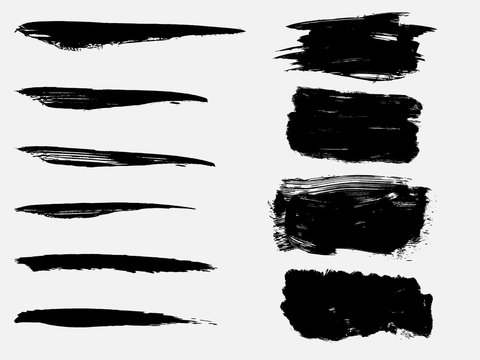 Set of black paint, ink brush strokes, brushes, lines. Dirty artistic design element
