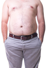 Naklejka premium Fat man with a big belly. Diet