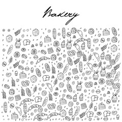 Hand drawn bakery seamless logo