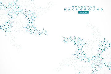 Structure molecule and communication. Dna, atom, neurons. Scientific concept for your design. Connected lines with dots. Medical, technology, chemistry, science background. Vector illustration.