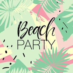 Fototapeta na wymiar Beach Party Poster with Palm Tree - Vector Illustration