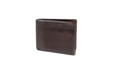 Old leather wallet isolated on white background