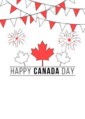 Canada day banner with buntings and fireworks