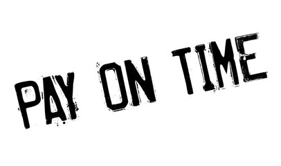 Pay On Time rubber stamp. Grunge design with dust scratches. Effects can be easily removed for a clean, crisp look. Color is easily changed.