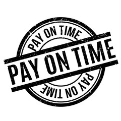 Pay On Time rubber stamp. Grunge design with dust scratches. Effects can be easily removed for a clean, crisp look. Color is easily changed.