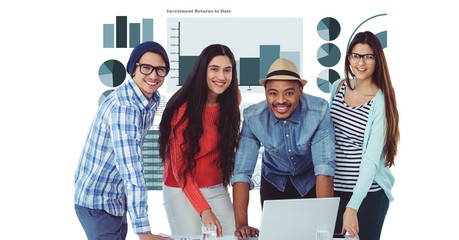 Hipsters smiling against graphs