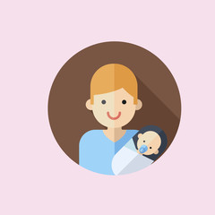 new father who holding crying baby in hands, icon. flat design