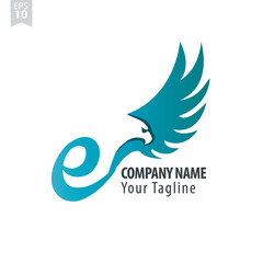 Fototapeta na wymiar Initial Letter E Logo With Eagle or Hawk Icon Design Template
