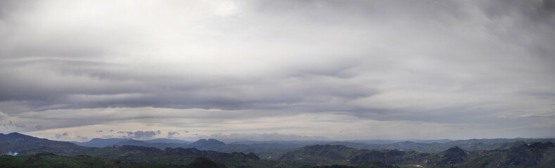 Panorama of a gloomy sky with storm clouds