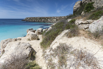 Vista panoramica della spiaggia di Cala Azzurra, isola di Favignana IT