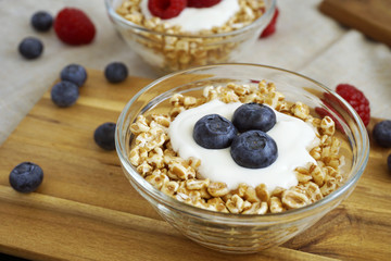 Berries Yogurt And Spelt Flakes Healthy Breakfast