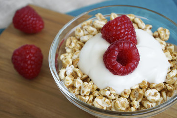 Raspberry Yogurt And Spelt Flakes Healthy Breakfast