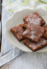  Chocolate Brownie on wooden surface