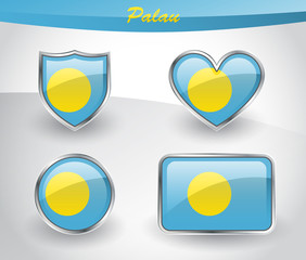 Glossy Palau flag icon set