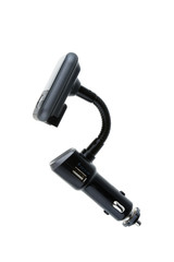 Mp3 Fm transmitter isolated on white background. It plays mp3, you listen on fm channel on car radio