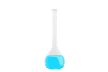Test-tube with blue liquid, isolated on white background. Medicine, Chemistry. Horizontal frame
