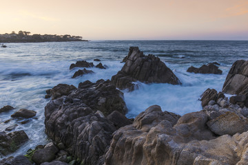 Rocky Coastline at Twilight - Monterey Bay, California