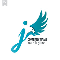 Initial Letter J Logo With Eagle or Hawk Icon Design Template