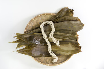 Dragon Boat Festival material Rice dumplings leaves isolated on white background