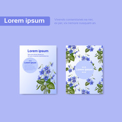 card, cover, banner decorated with flowers blue violets, space for text