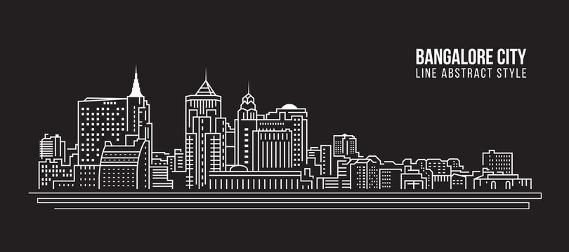 Cityscape Building Line Art Vector Illustration Design - Bangalore City