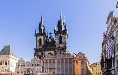 Fototapeta premium The square of the Old Town and the Gothic towers of the Church of Our Lady before Týn. Area of the Old Town Prague ,Czech Republic.