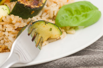 Risotto with grilled zucchini and vegetables.