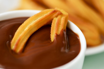 churros con chocolate, typical Spanish sweet snack