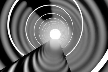 Abstract black glossy interior with light lines. 3d rendering.