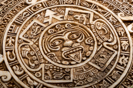 Archeological Aztec Sun Calendar. The Aztec calendar stone was made by inhabitants of modern day Mexico
