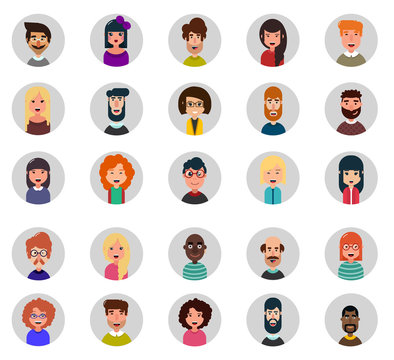 Set of twenty five avatar vector icons. Flat style