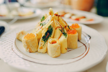 wedding restaurant with decorations and food