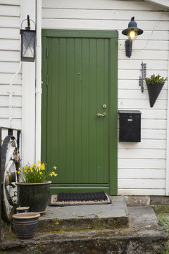Ornamental door in Volda town, Norway