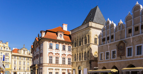 The square of the Old Town and the residential and public houses in the Gothic style . Area of the Old Town Prague ,Czech Republic.