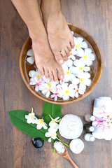 Obraz na płótnie Canvas Spa treatment and product for female feet and hand spa, Thailand. select and soft focus